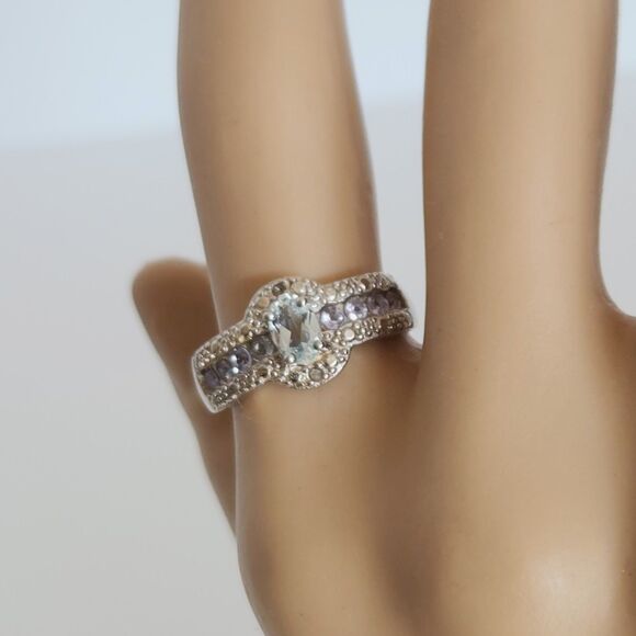 Aquamarine and Tanzanite Ring Size 6-3/4 - Picture 7 of 9